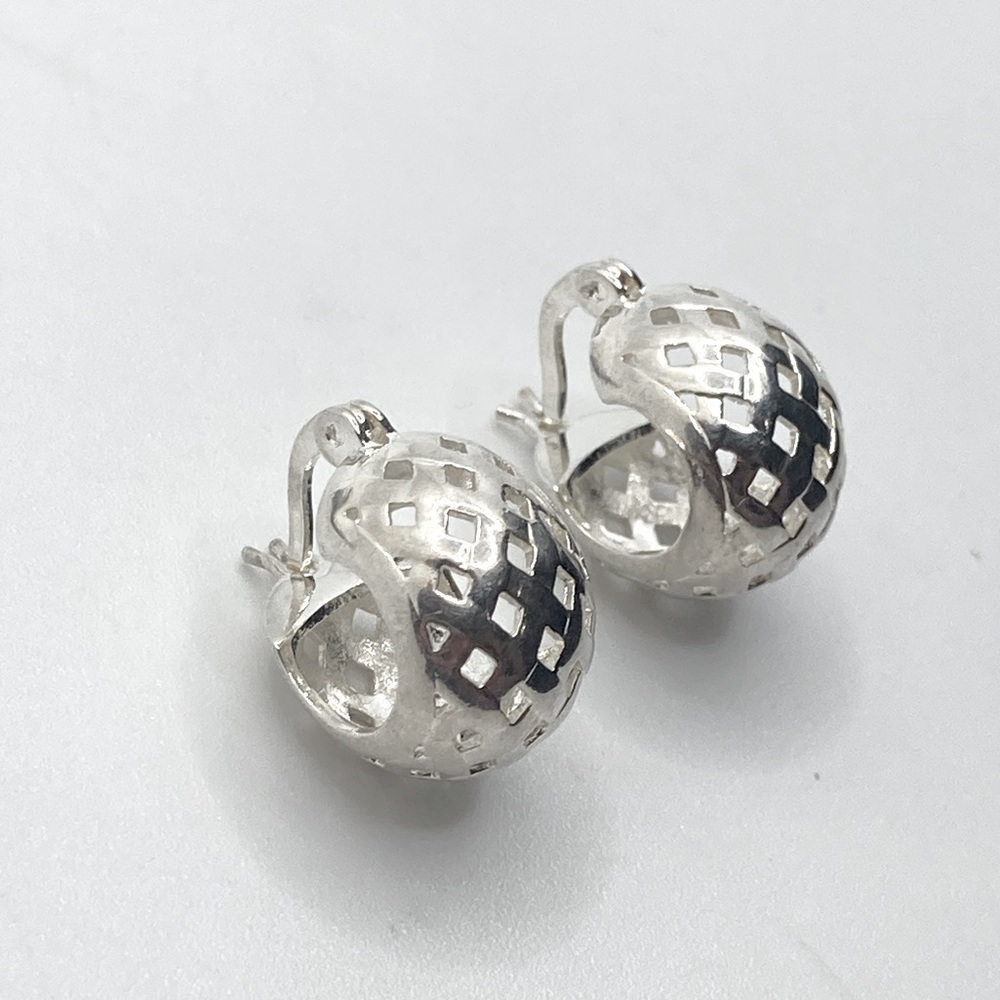 Vtg Sterling Silver Woven Design Chunky Hoops Hoop Earrings .8” x .4” W